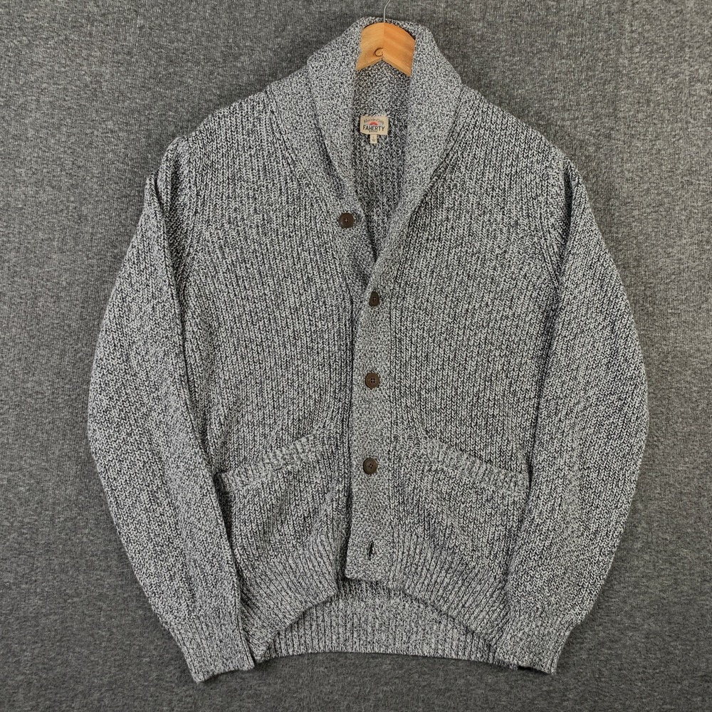 Faherty Cardigan Sweater Men Large Cotton Marled Knit Gray Cashmere Shawl Preppy